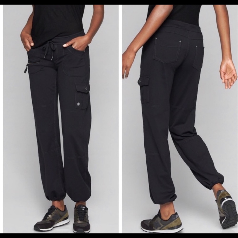 Athleta Black Cargo Jogger Pants with Drawstring Waist
